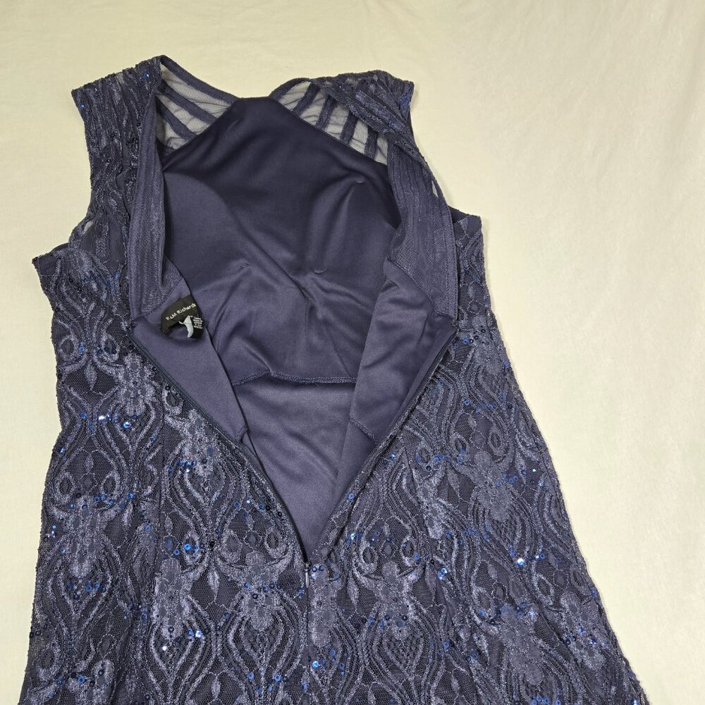 R & M Richards Mother Of The Bride BLUE Sequined Lace Sheer Formal Dress Size 16 - Picture 9 of 17